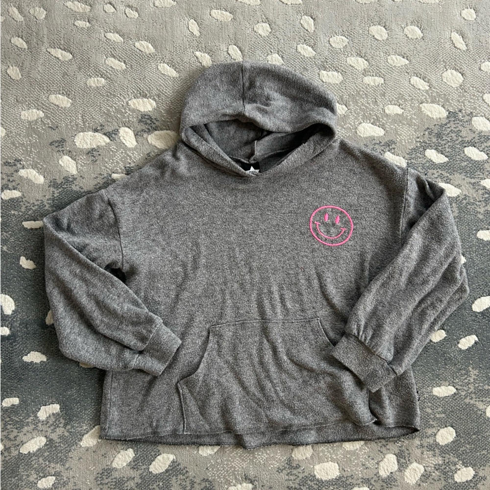 Gray Hoodie with Pink Smiley front logo